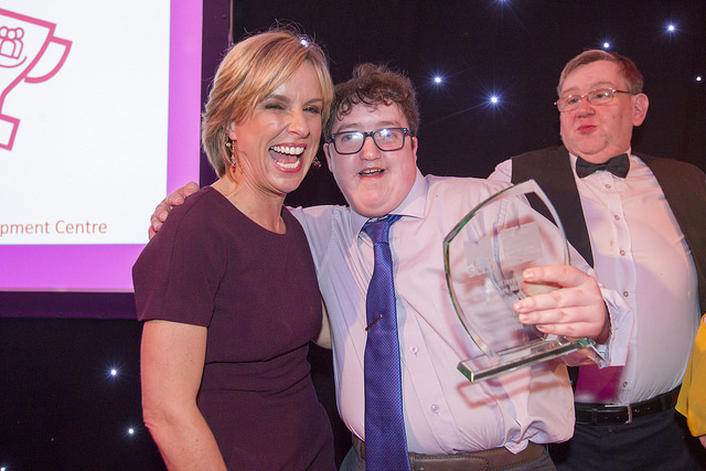 rhona dougall with an award finalist who is holding a trophy