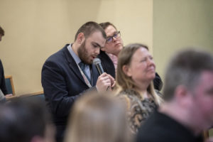 SCLD's Cameron Smith asks a question to the panel at the General Election 2019 Disability Hustings event