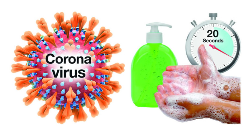 Corona Virus diagram and hands being washed image