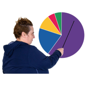Image of a woman pointing to a pie chart